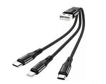 Кабель 3в1 Hoco X47 Lightning+microUSB+type-C - USB 0,25м, черный